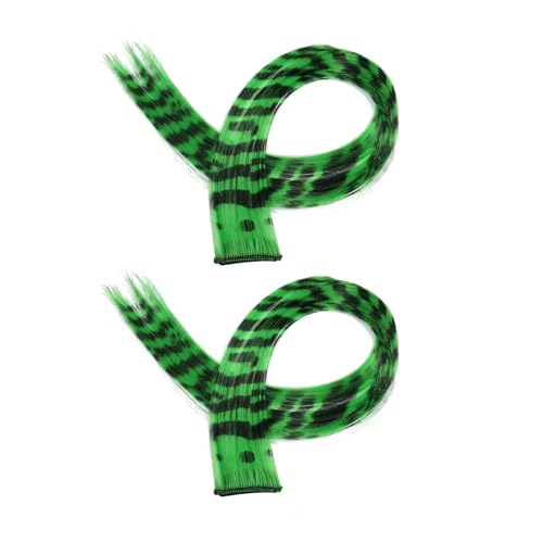 perfk 2x Farbige Haarverlängerungen Haarschmuck Clip in Bunt für Mädchen Highlights Strähne Haarteil für Cosplay Neujahrsgeschenk, GrÜn von perfk