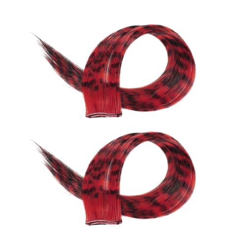 perfk 2x Farbige Haarverlängerungen Haarschmuck Clip in Bunt für Mädchen Highlights Strähne Haarteil für Cosplay Neujahrsgeschenk, Rot von perfk
