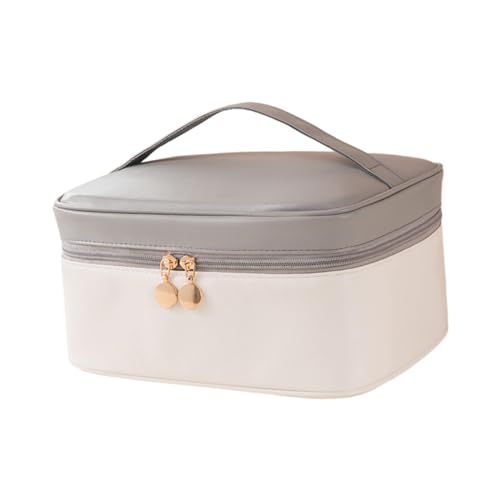 perfk Damen-Make-up-Tasche, Badezimmer-Kosmetik-Organizer, multifunktionale, leichte Reise-Kulturtasche für Zubehör, Pinsel-Set, Grau-weiß von perfk