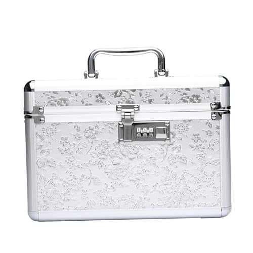 perfk Kosmetik-Aufbewahrungsbox, tragbare Make-up-Tasche mit Spiegel, wasserdichter Make-up-Box-Organizer mit Tablett für Schminktisch, Reisen, Damen, L Argent von perfk