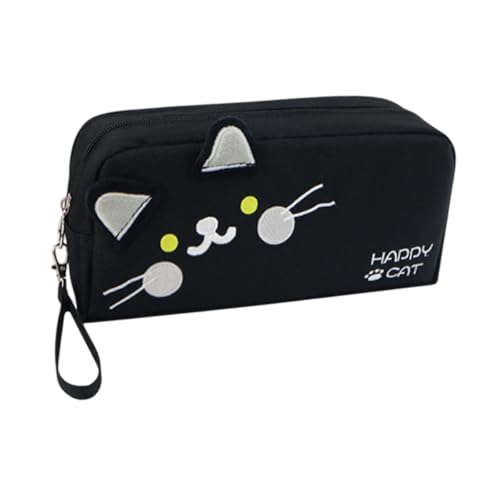 perfk Oxford Stoff Bleistift Hülle Bleistifthalter Großer Kapazität Multi-Gebrauch tragbarer Make-up-Tasche Briefpapiertasche für die Schule für Kinder, Schwarz von perfk