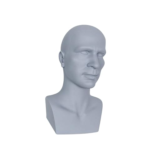 perfk PVC Männer Mannequin Kopf Modell Stabile Basis Glatte Oberfläche für Geschäfte Salon Styling Training Kopf Höhe 38 cm, Blau Grau von perfk