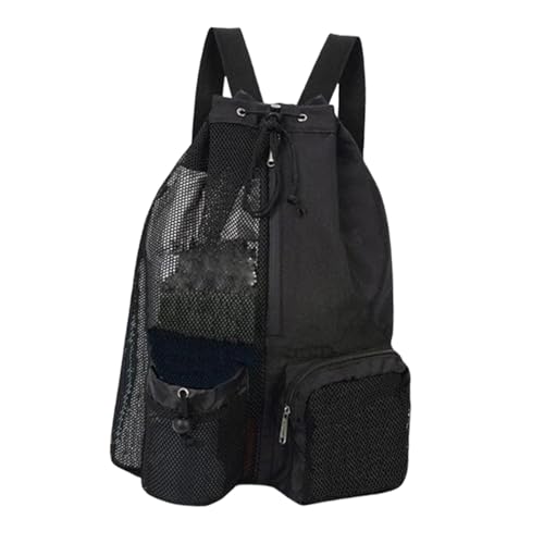 perfk Sportausrüstung Beutel Mesh Drawess Rucksack Trainingsausrüstung großer Kapazität Organizer Strand Rucksack Einstellbarer Schultergurt, Schwarz von perfk
