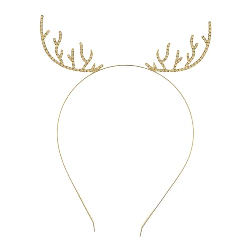 perfk Weihnachts-Strass-Stirnbänder, Weihnachtsgeweih-Stirnband, Haarband, niedliche Kopfbedeckung, Haarreifen für Mädchen und Frauen, Festival, Golden von perfk