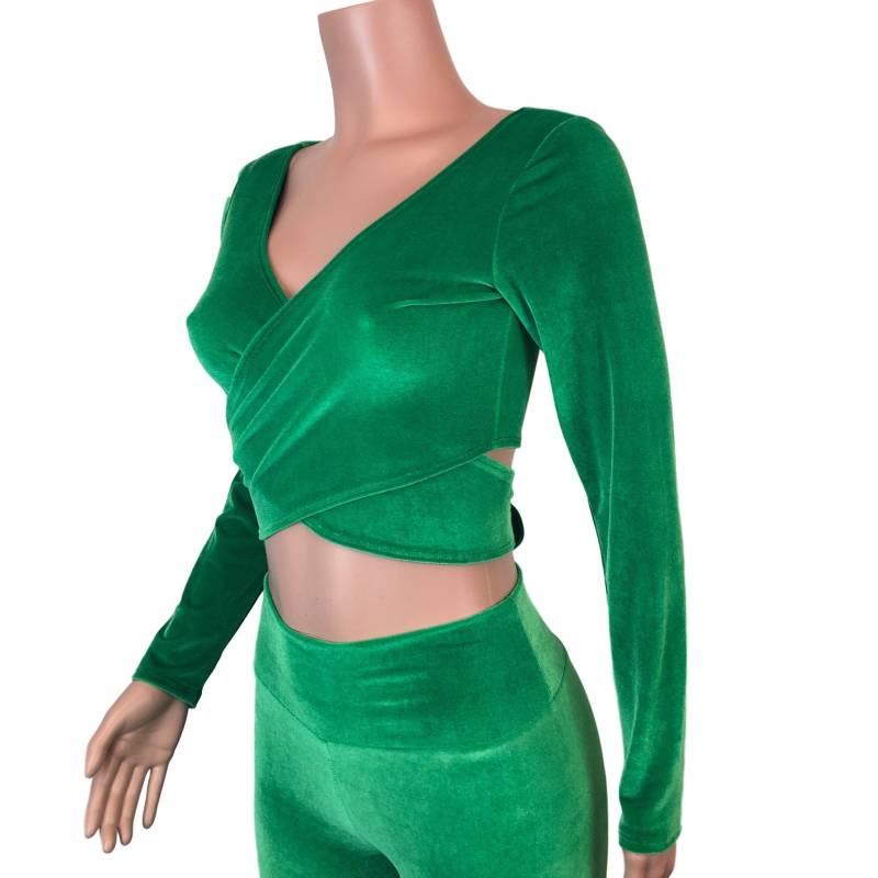 Langarm Crop Top - Kelly Green Velvet Rave Clothing Cropped Binde St Patrick's Day von peridotcloth