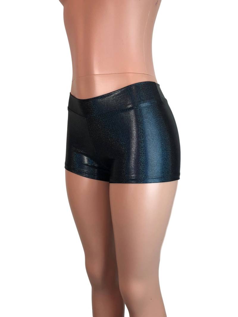 Low Rise Booty Shorts - Schwarz Sparkle Holo Niedrige Taille Rave Roller Derby von peridotcloth