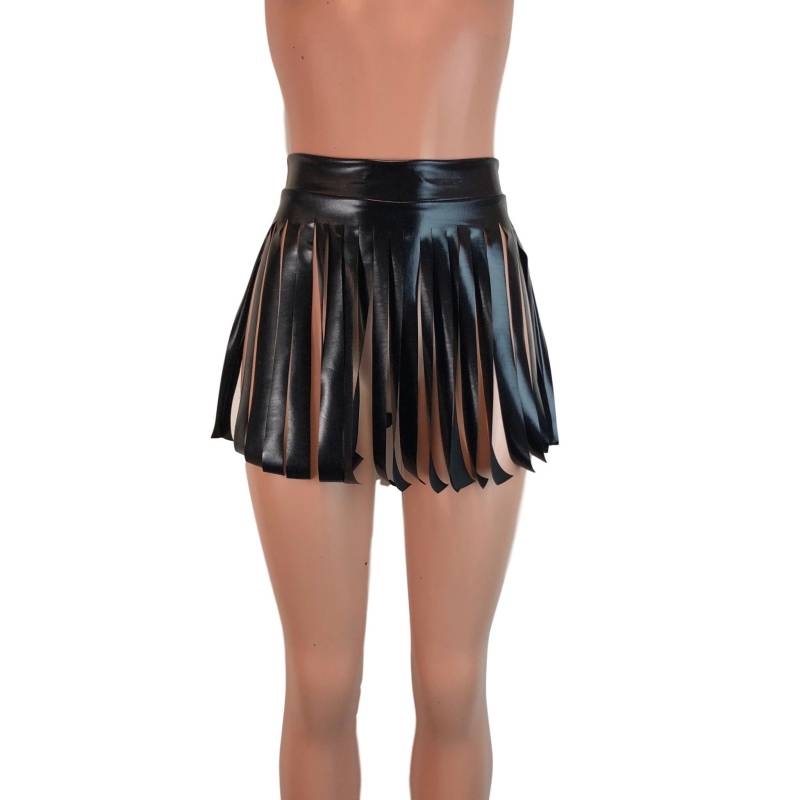 Schwarzer Metallic Fransenrock - Rave Clothing Performance Dance von peridotcloth