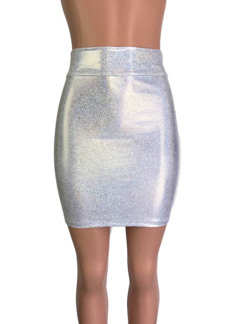 Silber Auf Weiß Holographic High Waisted Bleistift Minirock | Rave Bodycon Rock von peridotcloth