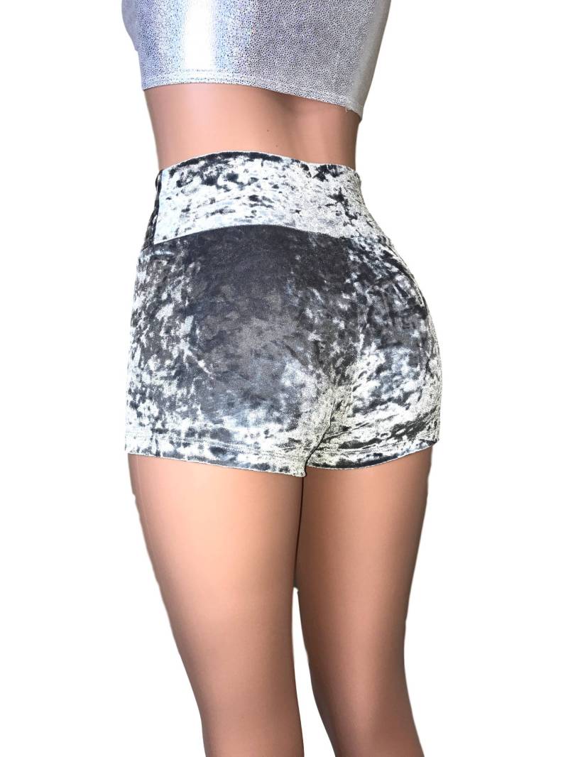 Silber Grau Samt High Waisted Booty Shorts - Club Oder Rave Wear Crossfit Laufen von peridotcloth