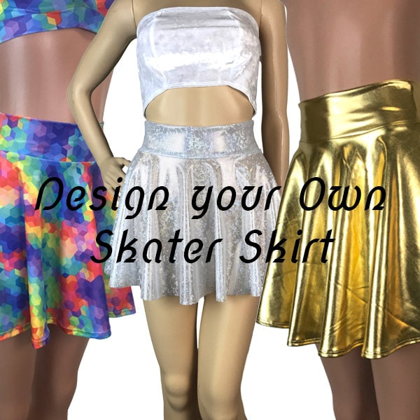 Skater Rock - Custom High-Waisted Tellerrock Wählen Sie Ihren Stoff Holographic, Mermaid, Sparkle, Samt von peridotcloth