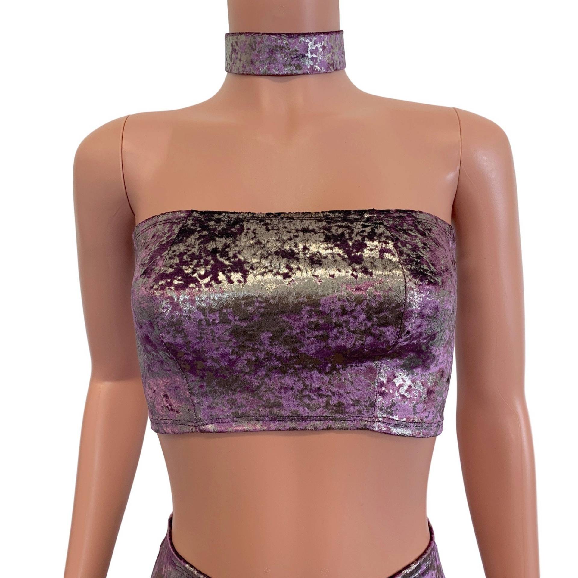 Tube Top Bandeau - Plum/Gunmetal Gilded Velvet Rave Top, Festival Kleidung, Burning Man von peridotcloth