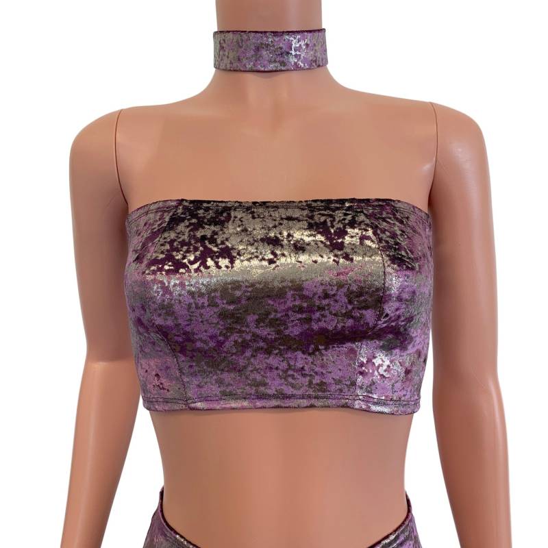Tube Top Bandeau - Plum/Gunmetal Gilded Velvet Rave Top, Festival Kleidung, Burning Man von peridotcloth
