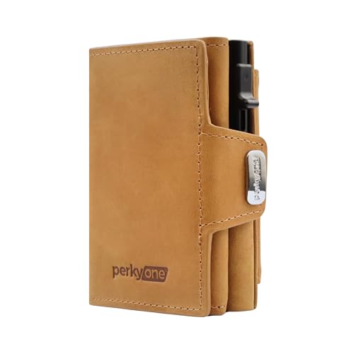 perkyone Trifold Wallet Dapper mit Pop-Up-Kartenhalter - Kartenfächer, Münzfach – Herren Geldbörse aus Echtleder mit RFID-Schutz – Slim Wallet mit Geschenkbox – Edles Portemonnaie für Männer von perkyone