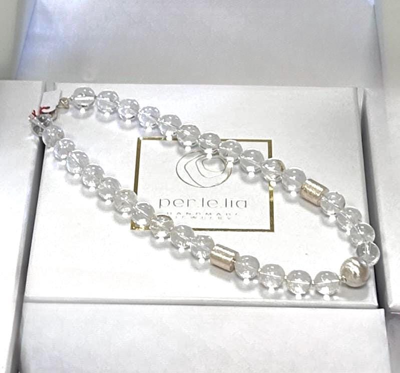 Bergkristall Und Sterling Silber Collier von perlelia
