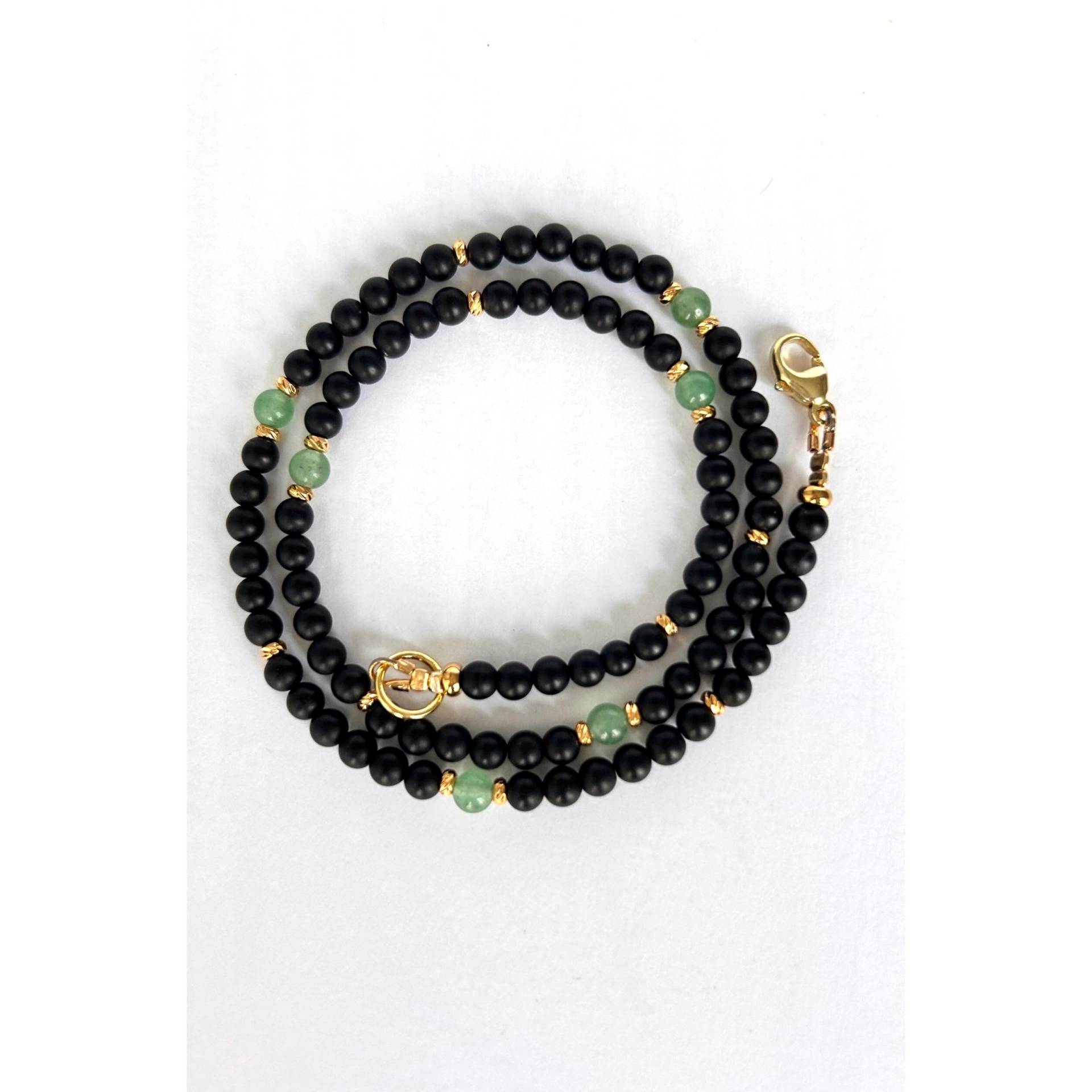 Kette Obsidian Matt Und Aventurin Grün. Sterling Silber Vergoldet von perlelia