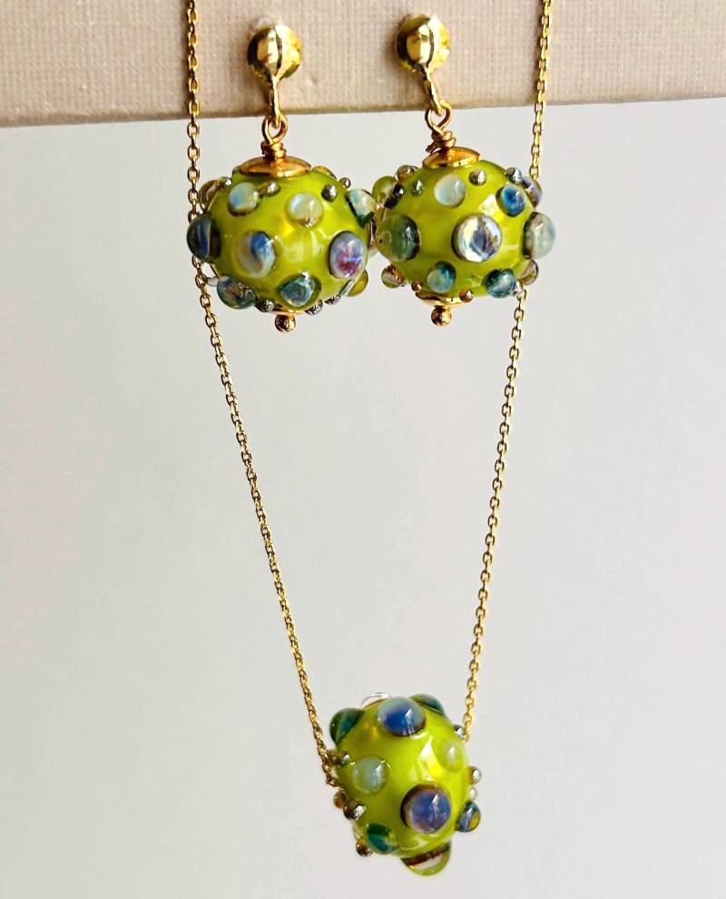 Lampwork Glas Grüne Ohrringe Und Kette von perlelia