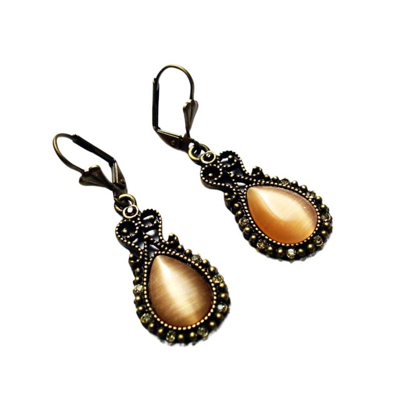 Filigrane Ohrhänger Jugendstilart Mit Cateyecabochon & Strass von perlenalchemy