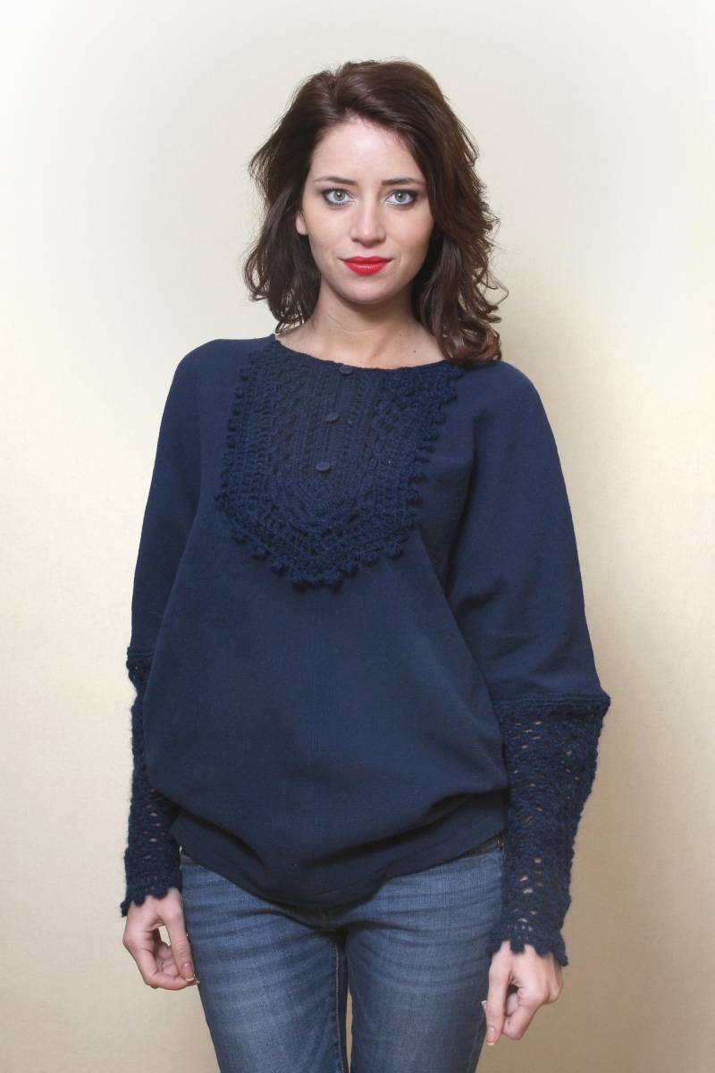 Blaue Tunika, Häkeln Plus Größe Kleidung, Mohair Spitze Tunika Für Frauen, Winter Übergroße Minimalistisch von perotoknitwear