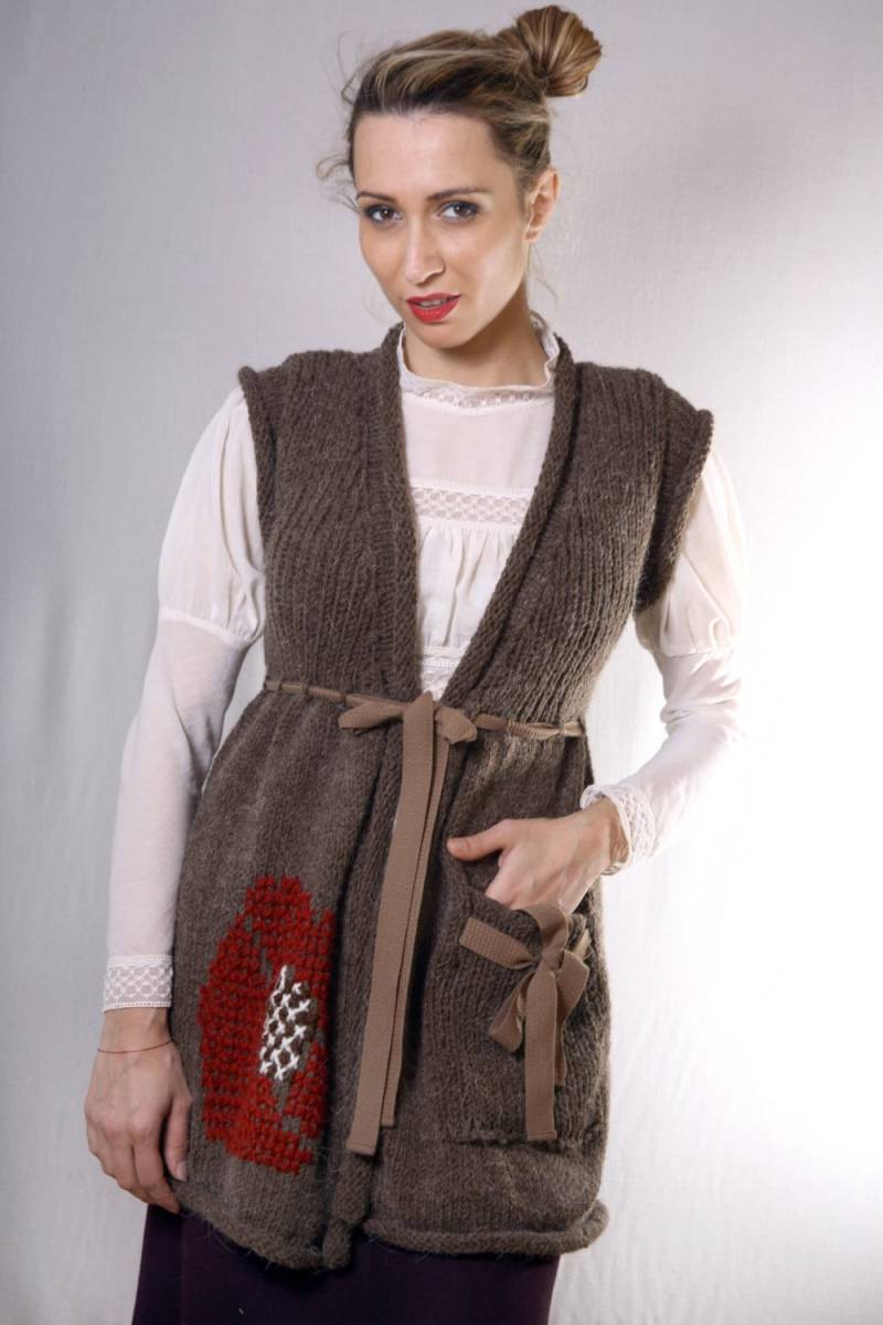 Damen Strickjacke, Ärmellos, Ethno Kleidung, Winter Lässigen Sweater Bestickt Cardigan, Wollpullover, Bio-Kleidung von perotoknitwear