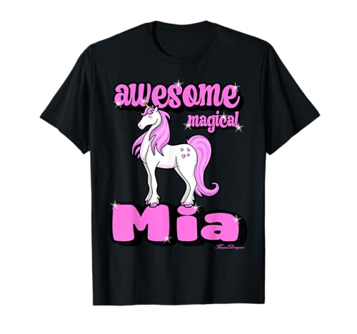 Magical Mia Vorname Mädchen Einhorn Personalisiertes Namen T-Shirt von personalized name products made by Frieser Designs