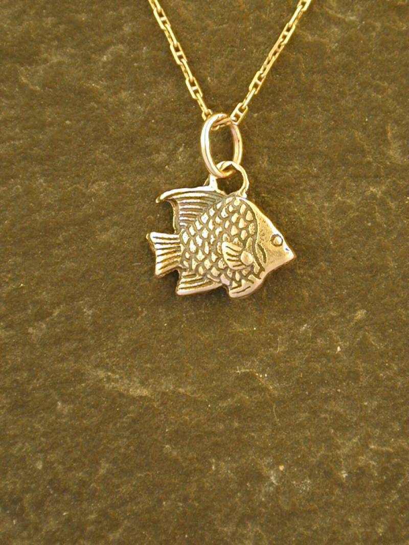 14K Gold Rifffisch Anhänger An Einer Goldkette von peteconder