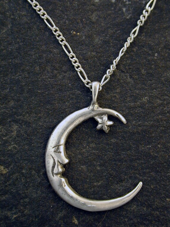 Sterling Silber Mond Und Stern Anhänger Auf Kette von peteconder