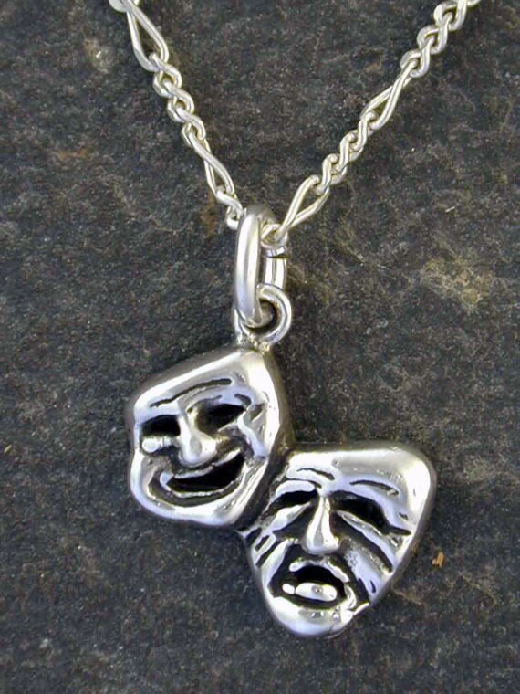 sterling Silber Commedy Tradegy Anhänger An Einer Kette von peteconder
