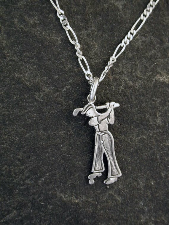 sterling Silber Golfer Anhänger An Einer Kette von peteconder