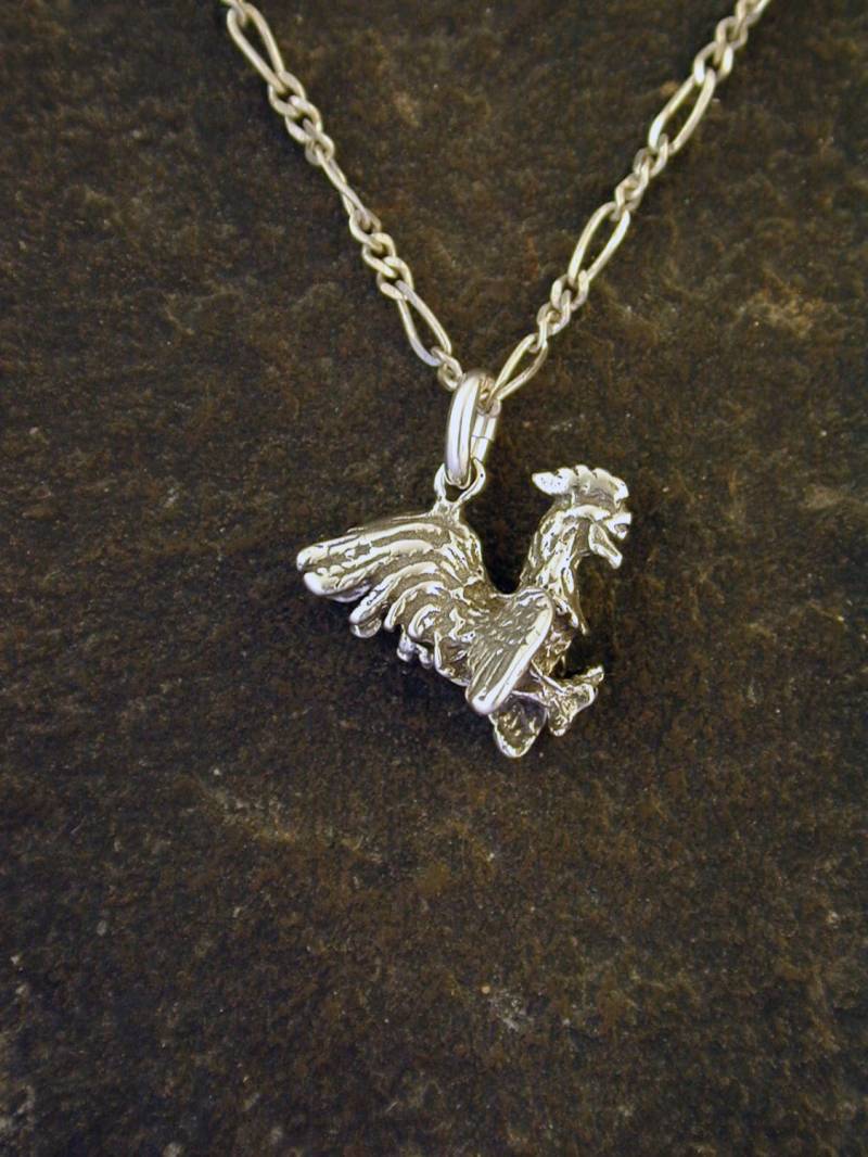 sterling Silber Hahn Anhänger An Einer Kette von peteconder