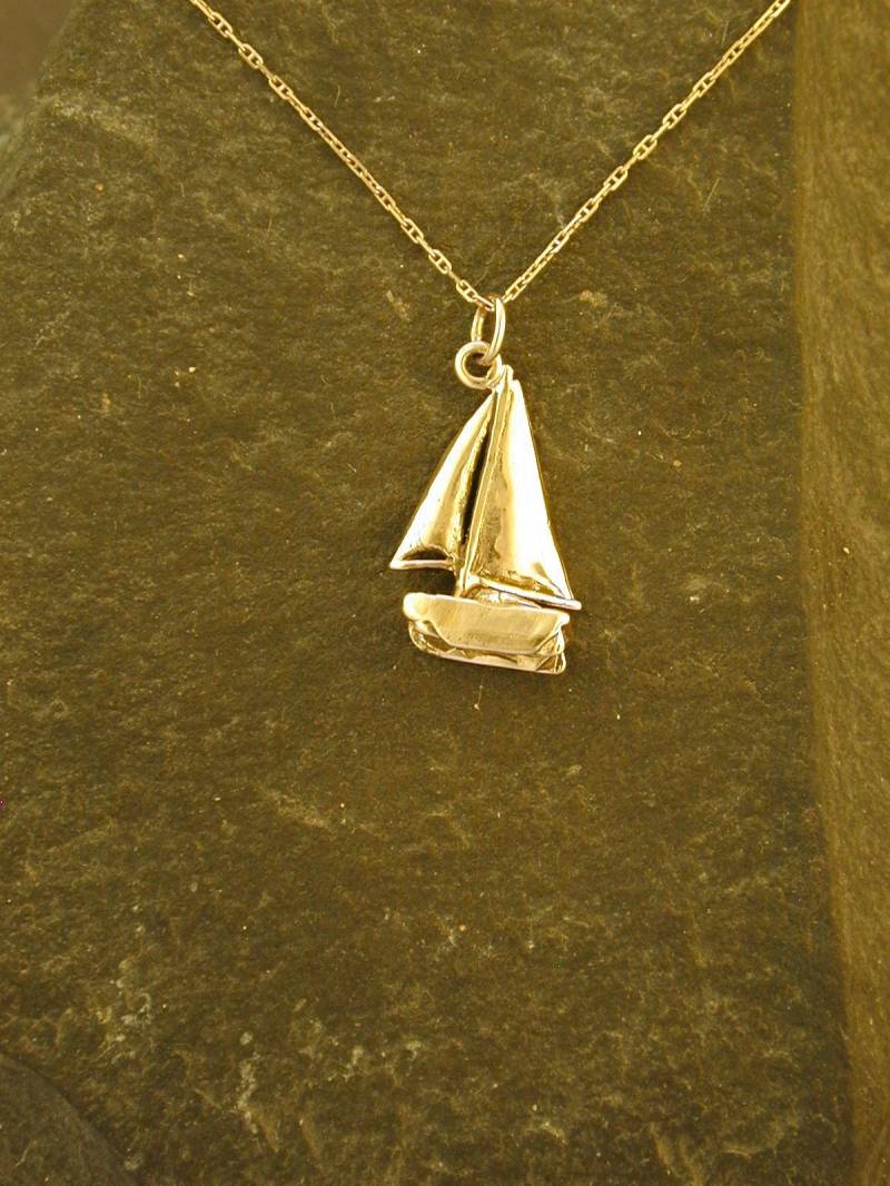 sterling Silber Hobie Cat Sloop Segelboot Anhänger An Einer Kette von peteconder