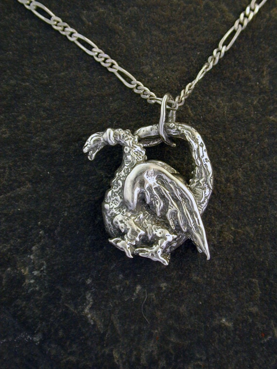 sterling Silber Original Drachen Anhänger An Einer Kette von peteconder