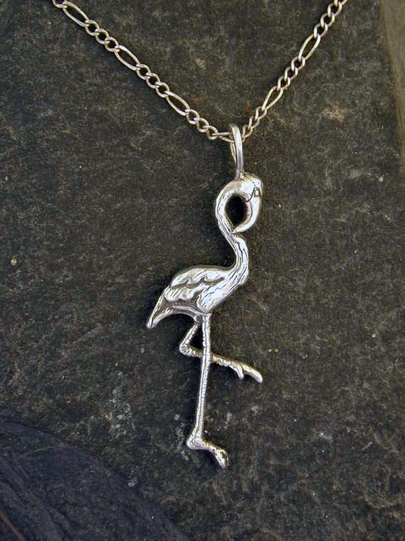 sterling Silber Original Flamingo Anhänger An Einer Silberkette von peteconder