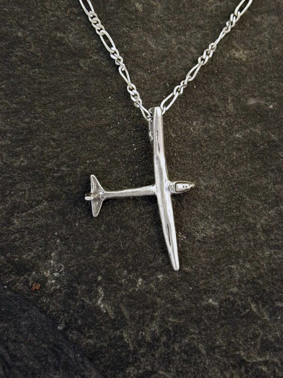 sterling Silber Original Glider Segelflugzeug Anhänger An Einer Silberkette von peteconder