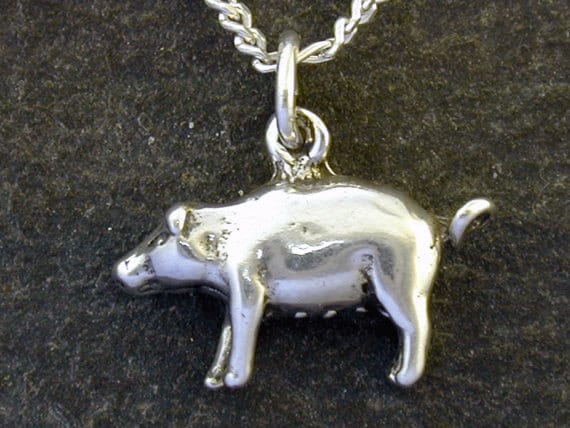 sterling Silber Schwein Anhänger An Einer Kette Silber von peteconder