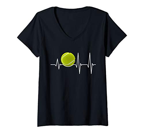 Damen Cooles Herzschlag Tennisball Tennisspiel Sportfan Geschenk T-Shirt mit V-Ausschnitt Damen Cooles Herzschlag Tennisball Tennisspiel Sportfan Geschenk T-Shirt mit V-Ausschnitt von peter2art Sport, Hobbies mit Leidenschaft erleben