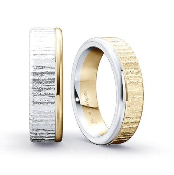 Partnerringe Gold 585 -Silber 925 Mit Relief Oberfläche Individuelle Anfertigung von petererker