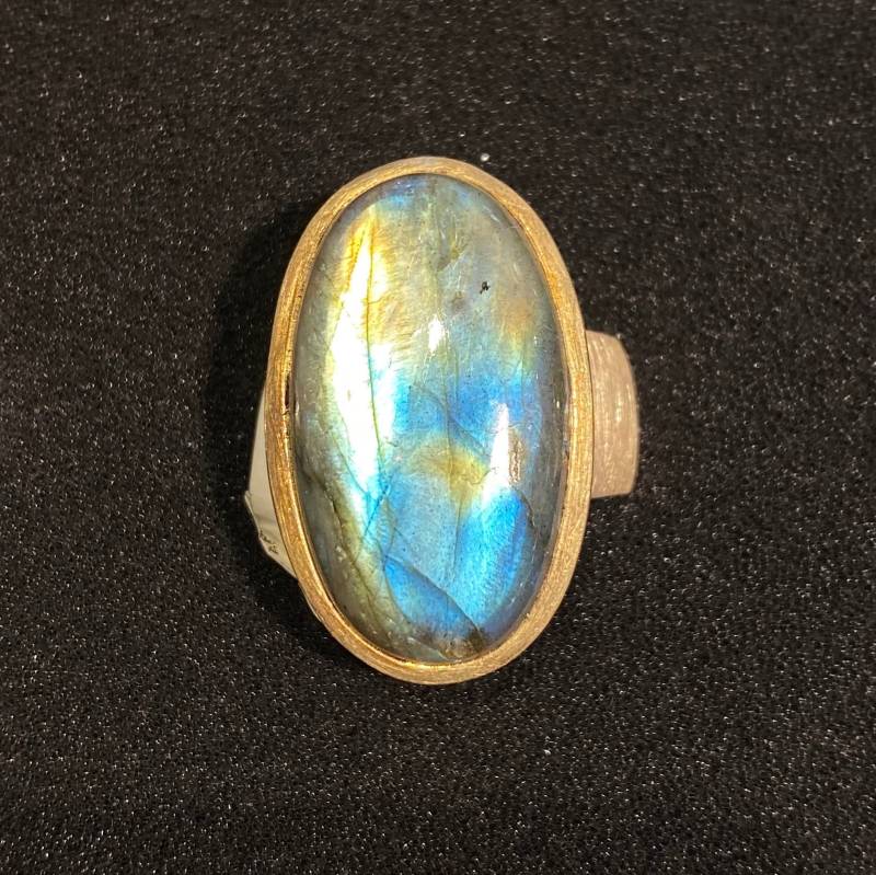 Wunderschöner Sterlingsilberring Mit Labradorit in Vergoldeter Fassung Art. Nr. R71lb1 von petererker