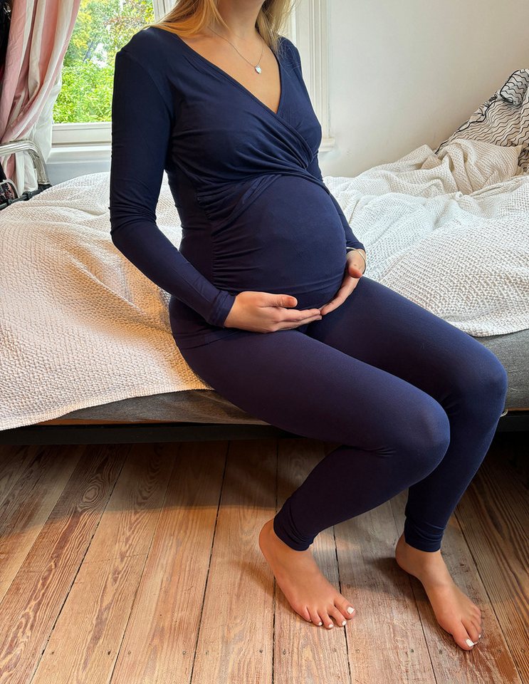 petit amour Umstandspyjama Mode für Schwangere GILANA Set Umstandsshirt & Leggings Stillfunktion (Set, 2 tlg., 1 Umstandsshirt 1 Umstandsleggings) in langer Form von petit amour