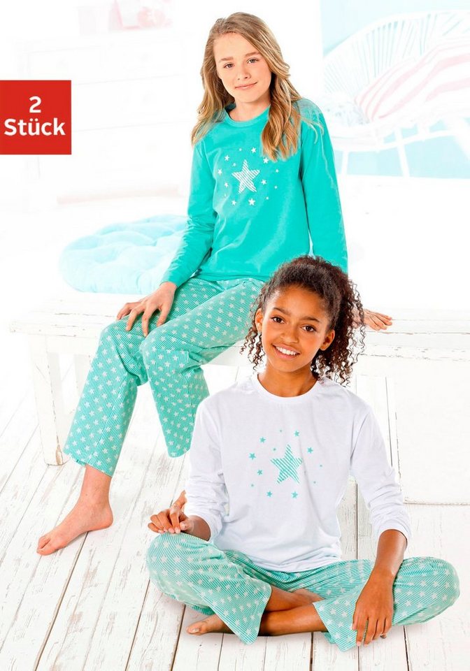 petite fleur Pyjama (Set, 4 tlg., 2 Stück) in langer Form mit Sternen Print von petite fleur