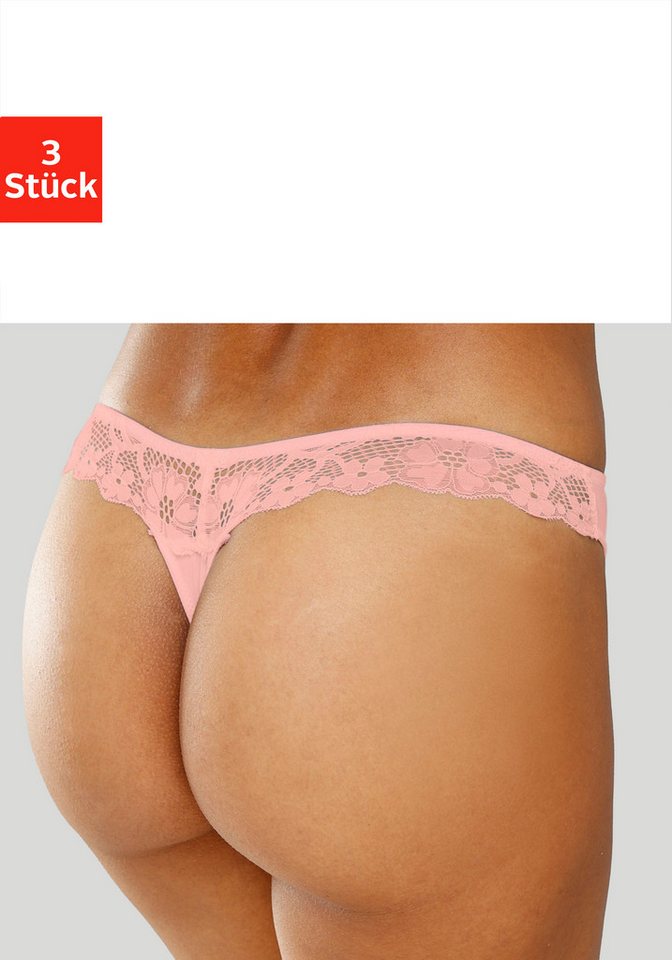 petite fleur String (3-St) hinten komplett aus zarter Jacquardspitze von petite fleur