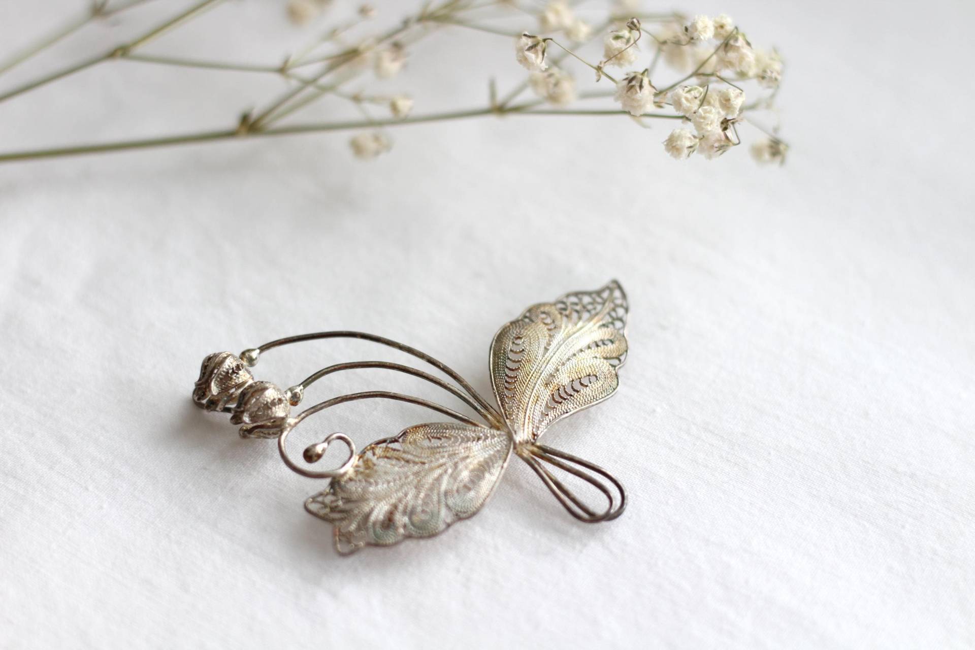 Seltene Vintage Blumenbrosche Maiglöckchen, 950 Silberbrosche 1950Er Jahre Seltene Vintage Blumenbrosche Maiglöckchen, 950 Silberbrosche 1950Er Jahre von petitebijouterie
