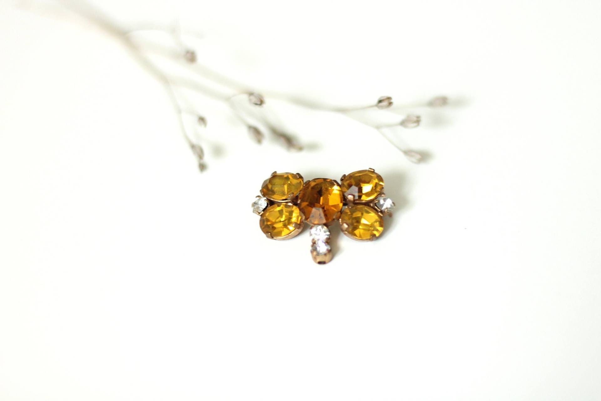 Vintage Schmetterling Brosche Zirkonia, Strassstein Schmuck, Orange Vintage Schmetterling Brosche Zirkonia, Strassstein Schmuck, Orange von petitebijouterie