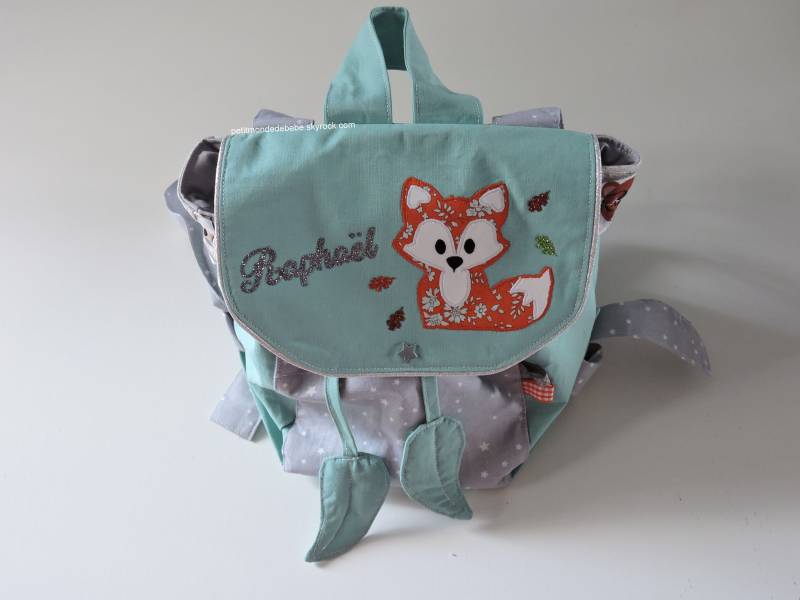 Baby-Fuchs-Rucksack, Anpassbares Kind „Bestickter Vorname" Aus Orangefarbener Capel-Baumwolle Und Liberty-stoffen von petitmondedebebe