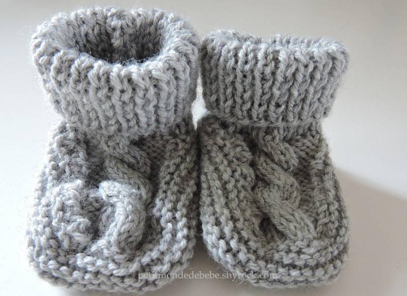 Babyschuhe Grau Gestrickt 0/3 Monate | Auf Bestellung von petitmondedebebe