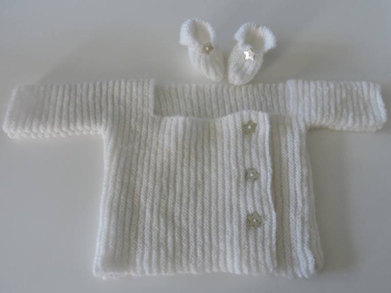 Set | Bh & Hausschuhe Geburt Wolle Von Hand Gestrickt von petitmondedebebe