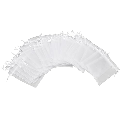 100pcs kleine Mesh -Taschen Kordelstring Sheer Organza -Taschen Süßigkeiten Hochzeit Schmuck Weiß für Reiseaufbewahrung von petjoyful