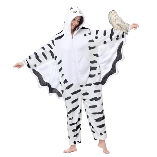 pewjury Einteiler Halloween Kostüm Erwachsene Tier Onesie Pyjama für Frauen Schneeeule Einteiler Cosplay Kostüm für Jungen Mädchen, Weiss/opulenter Garten, Medium von pewjury