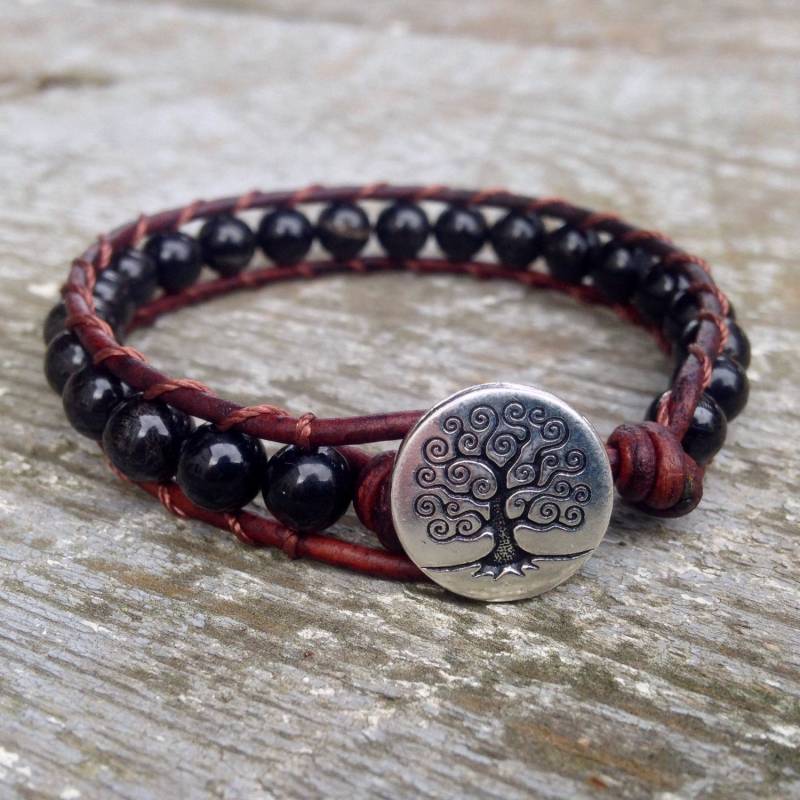 Schwarzes Wickelarmband Aus Schwarzen Turmalin Perlen Für Wurzelchakra Schwarz Weiß Unisex Männer Und Frauen Oktober Geburtsstein Geburtstag von philosophias