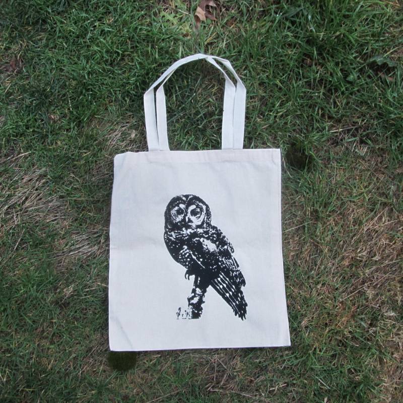 Eule Einkaufstasche - Nördlichen Gefleckte Eulen Natürliche Farbe Canvas Tote, Aus Weiß Beige Robust Wald, Bäume, Cascadia, Kluge Schrei von phoenixcompost