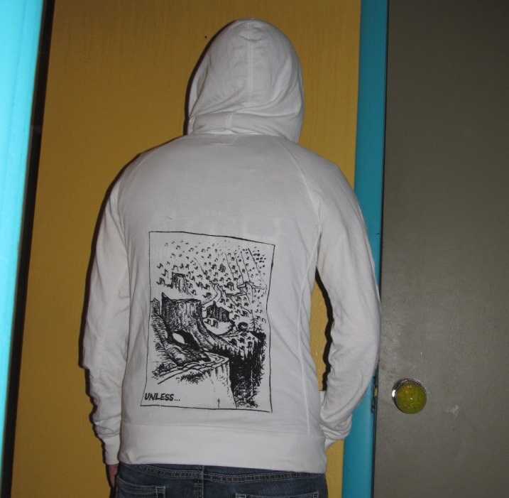 Hoodie - Es Sei Denn... Lorax Thema Wald Clearcut Print, Klein, Weiß Schwarz, Punk, Dr. Seuss Siebdruck, Umwelt-, Sweatshirt Hoody von phoenixcompost